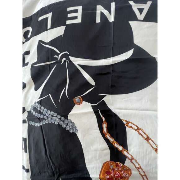 Authentic Chanel Silk Scarf With Elegant Coco Chanel Hat Design In Black & White - Picture 2 of 7
